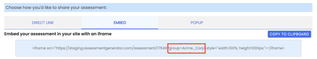 Embed Assessment with Group Tag