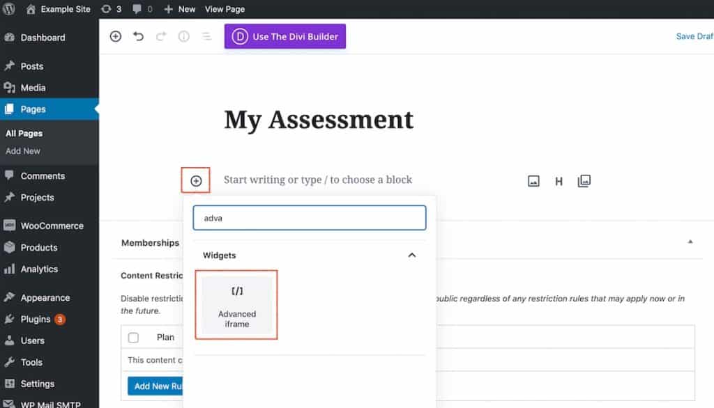 Create a page to host your assessment